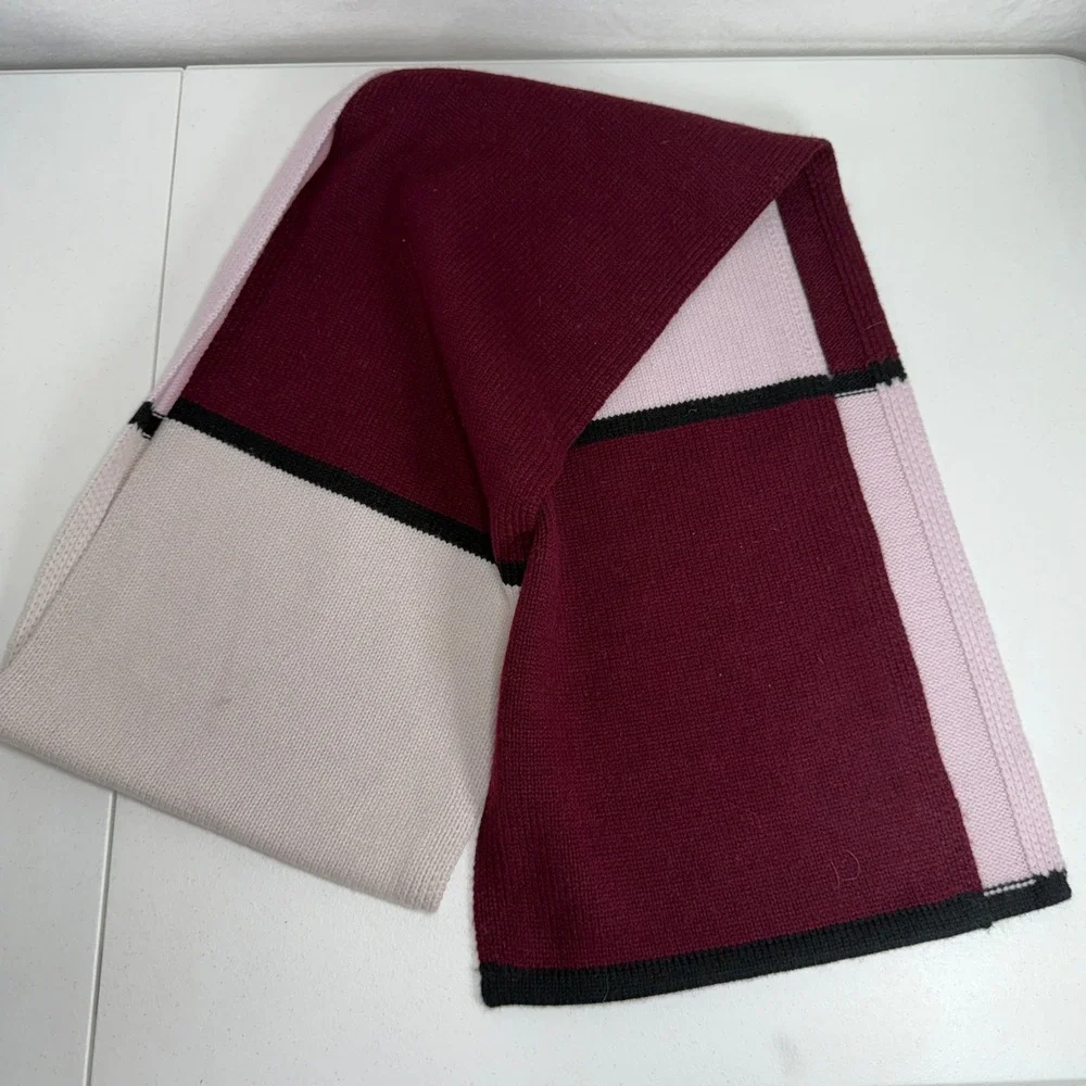 Kate Spade Scarf Colorblock Knit Burgundy Pink Cream Gold Spade Logo Designer